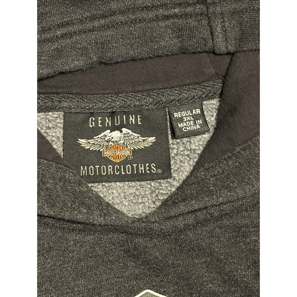 Harley Davidson Hoodie Gray Pullover Fleece Logo Double Sided Size 3XL Biker EUC - Picture 3 of 7
